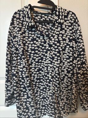 Talbots Navy Blouse with White Elephant Print Tunic NWOT 3xP